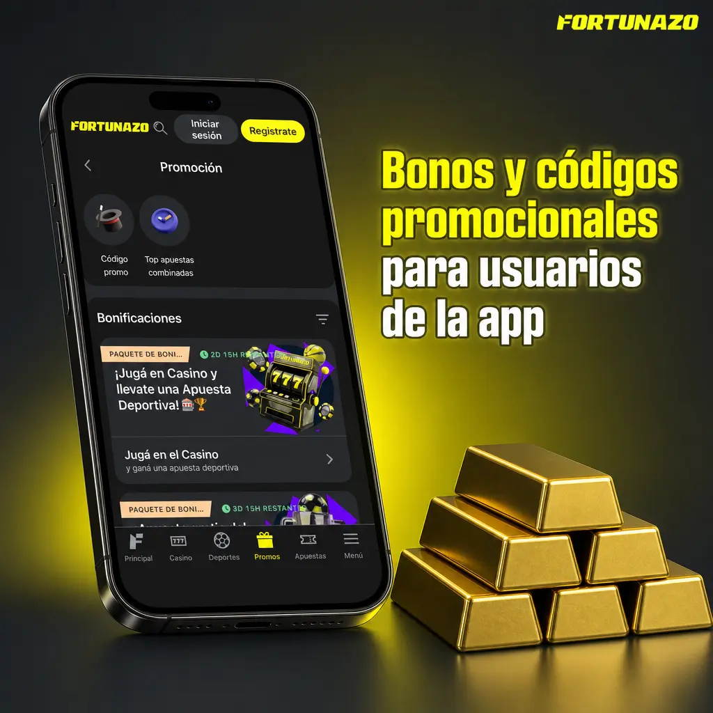 Bonos y códigos promocionales en la app Fortunazo con giros gratis, apuestas gratis y cashback