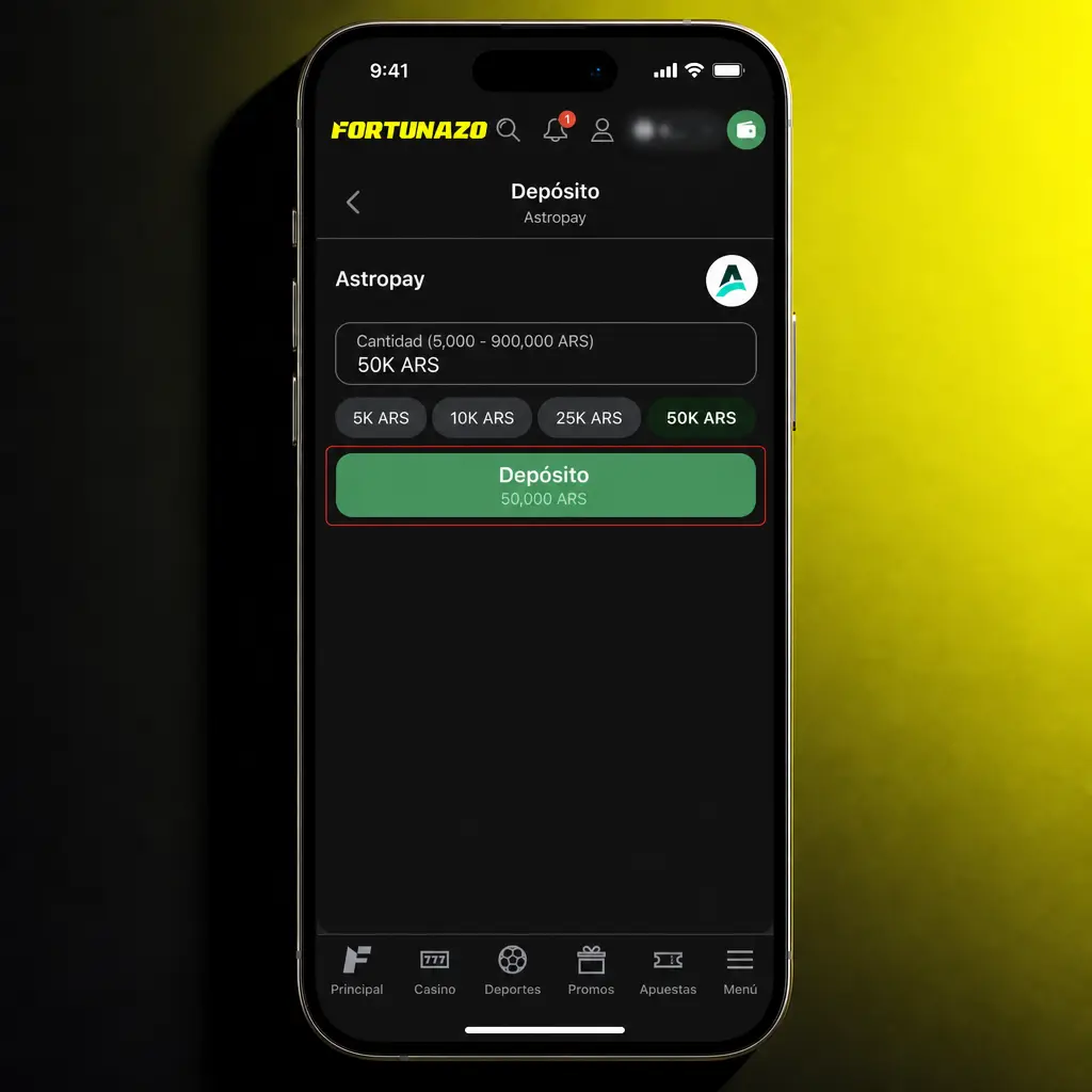 Pantalla de la app para depositar en Argentina con métodos Mercado Pago, transferencia, NaranjaX y Binance Pay