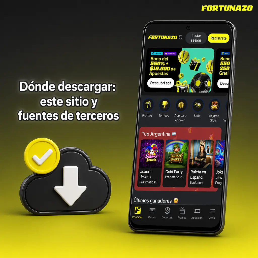 Botón para descargar el APK de Fortunazo desde el sitio oficial y evitar fuentes no verificadas
